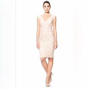 Tadashi Shoji Embroidered Lace Banded Waist Dress‎ in Cream